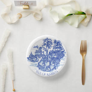 Blue Willow Rabbit Classic Whimsical Pottery Paper Paper Plate
