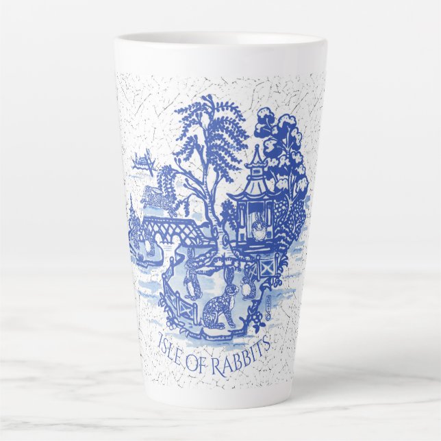 Blue Willow Rabbit Island Whimsical Crackle Look Latte Mug (Front)