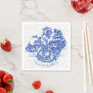 Blue Willow Rabbit Island Whimsical Crackle Look Napkin