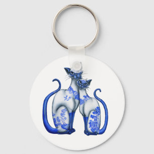 Blue Willow Siamese Cats Key Ring
