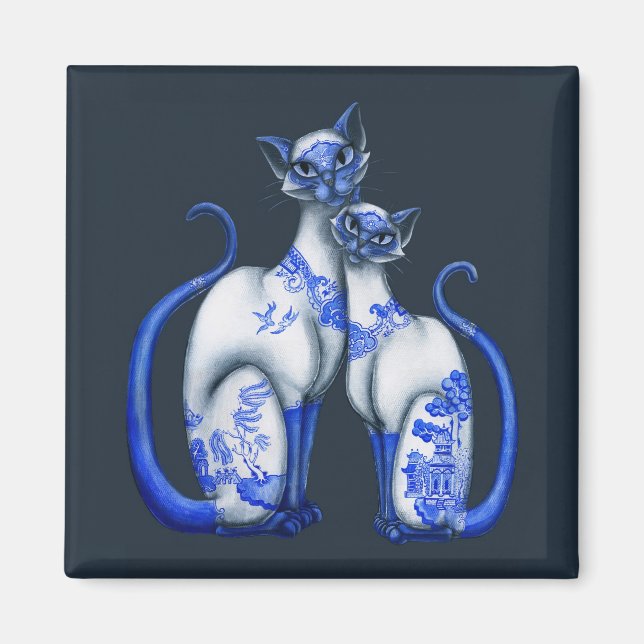 Blue Willow Siamese Cats Magnet (Front)
