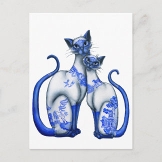 Blue Willow Siamese Cats Postcard