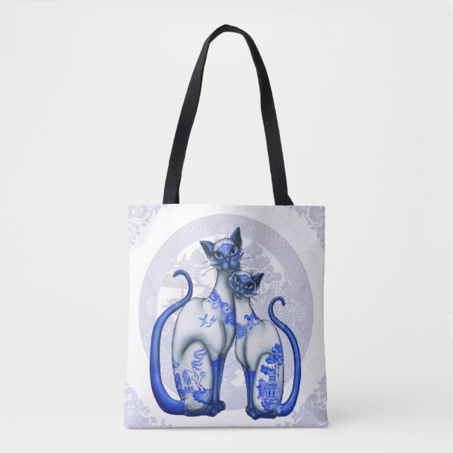 Blue Willow Siamese Cats Tote Bag (Front)
