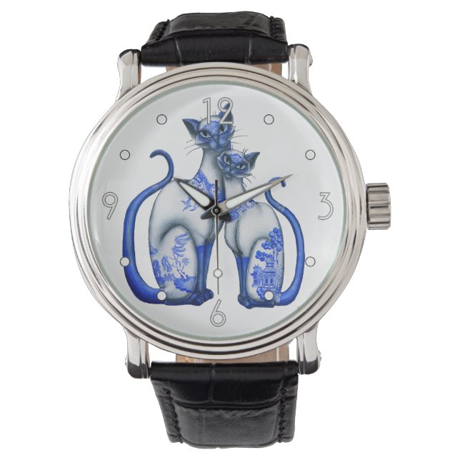'Blue Willow Siamese Cats' Watch (Front)