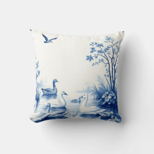 Blue Willow Swans Lake Scene Cushion