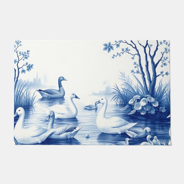 Blue Willow Swans Lake Scene Doormat (Front)
