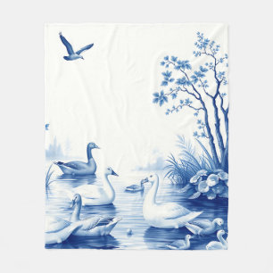 Blue Willow Swans Lake Scene Fleece Blanket