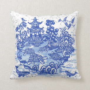 Blue Willow Turtle Tortoise Garden Whimsical Cushion