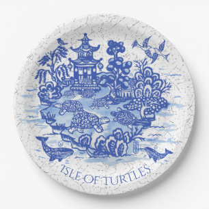 Blue Willow Turtle Tortoise Garden Whimsical Paper Plate