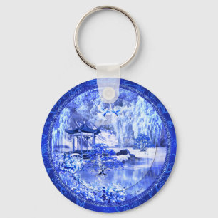 "Blue Willow World" Button Keychain