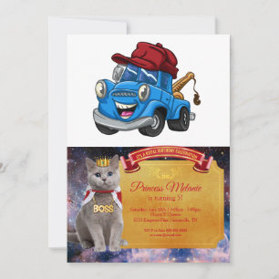Blue winch truck for kids -Choose background colou Invitation