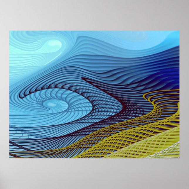 Blue Wind Abstract Fine Fractal Art Poster (Front)