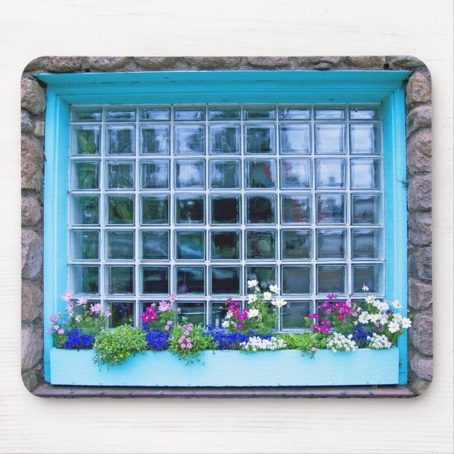 Blue Window Box With Flowers Photograph Mouse Pad (Front)
