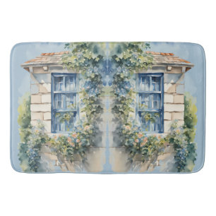 Blue Window Stone Wall Cottage Vines Bath Mat