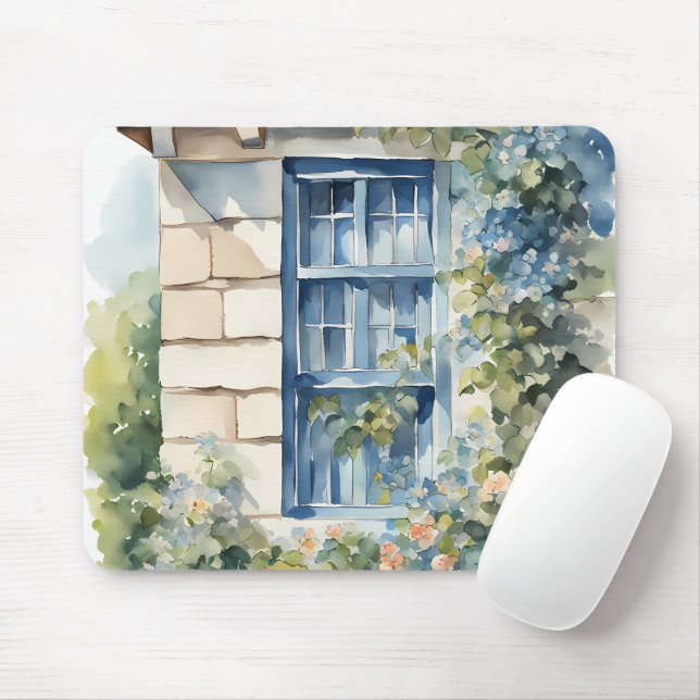 Blue Window Stone Wall Cottage Vines Mouse Pad (With Mouse)