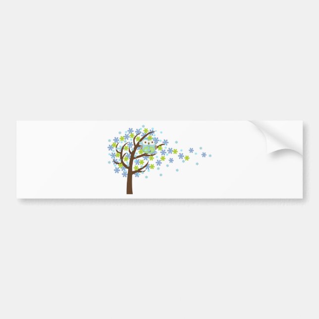 Blue Windy Tree Owl Bumper Sticker (Front)