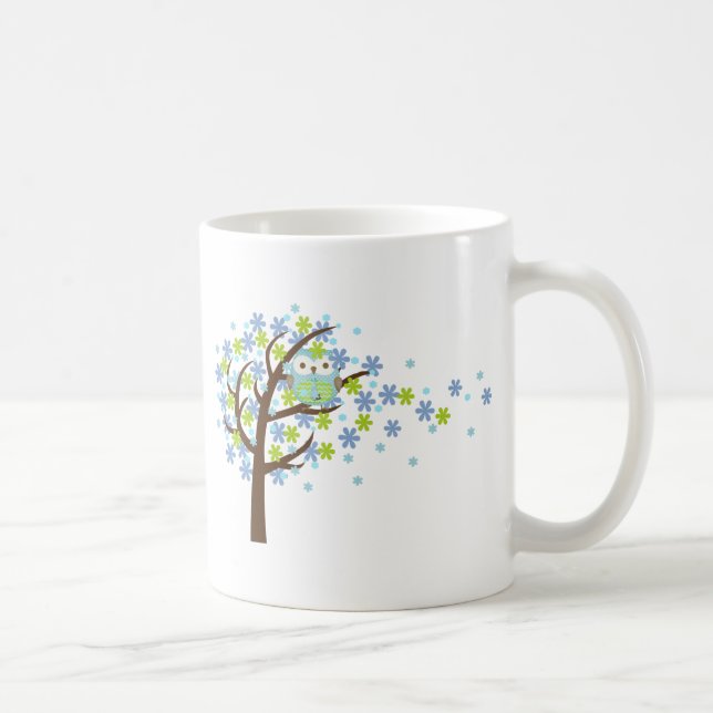 Blue Windy Tree Owl Coffee Mug (Right)