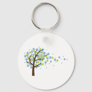 Blue Windy Tree Owl Key Ring