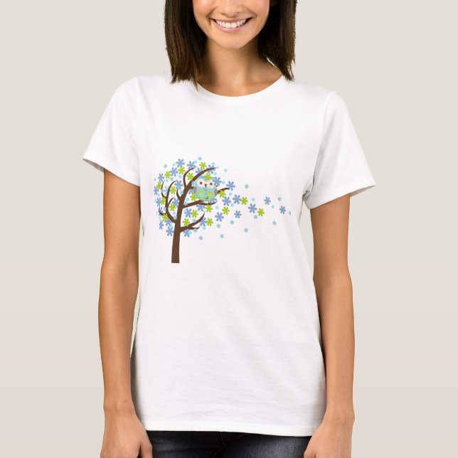 Blue Windy Tree Owl T-Shirt (Front)