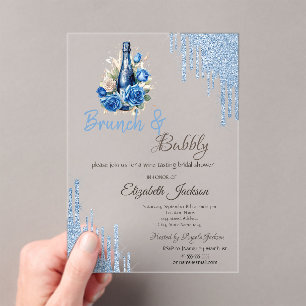 Blue Wine Roses Drips Bridal Shower Acrylic Invitations