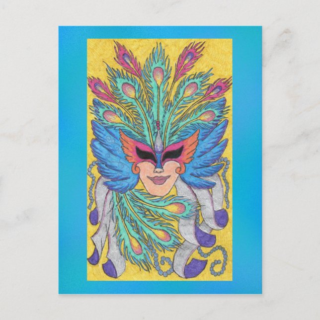 Blue Wing Mardi Gras Mask Postcard (Front)