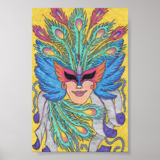 Blue Wing Mardi Gras Mask Poster (Front)