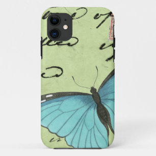Blue-Winged Butterfly on Teal Postcard iPhone 11 Case