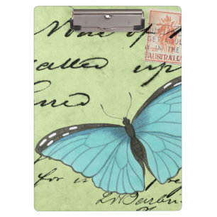 Blue-Winged Butterfly on Teal Postcard Clipboard