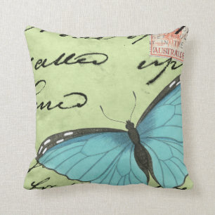 Blue-Winged Butterfly on Teal Postcard Cushion