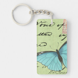 Blue-Winged Butterfly on Teal Postcard Key Ring