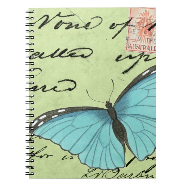 Blue-Winged Butterfly on Teal Postcard Notebook (Front)