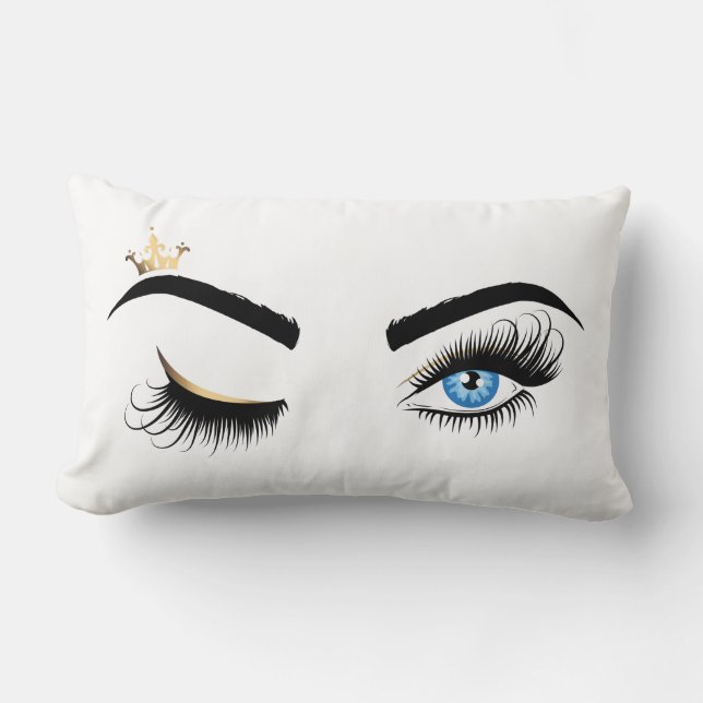 Blue Wink Eyes Long Lashes Crown Lumbar Cushion (Front)