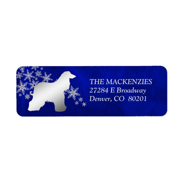 Blue Winter Afghan Hound Return Address Label (Front)