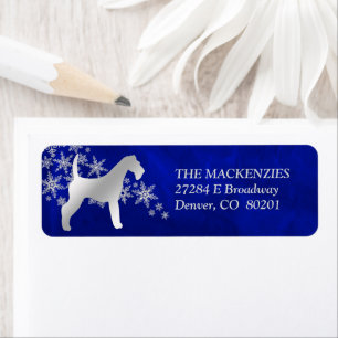Blue Winter Airedale Return Address Label