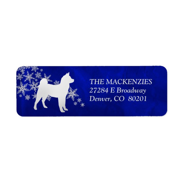 Blue Winter Akita Return Address Label (Front)