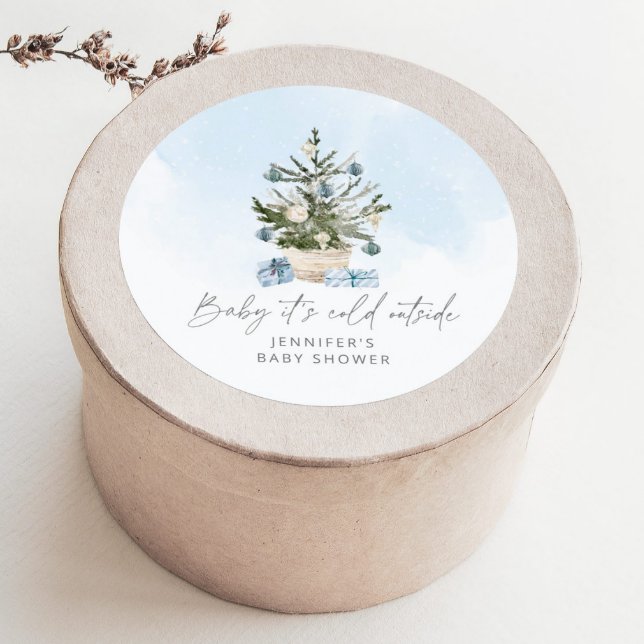 Blue winter Baby its cold outside baby shower Classic Round Sticker (Creator Uploaded)