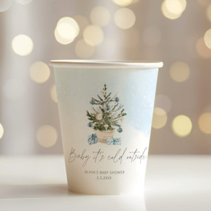 Blue winter baby its cold outside baby shower paper cups