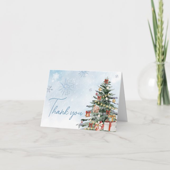 Blue Winter Baby It's Cold Outside Baby Shower Thank You Card (Front)
