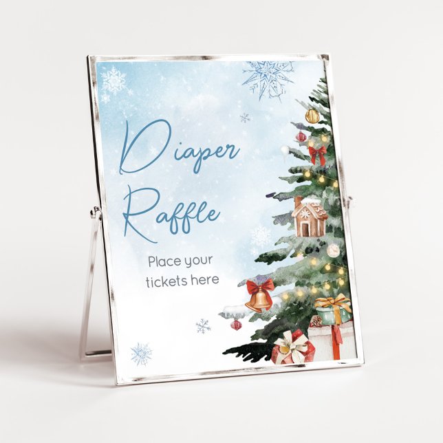 Blue Winter Baby It's Cold Outside Diaper Raffle Poster (Baby It's Cold Outside Baby Shower Diaper Raffle Sign)