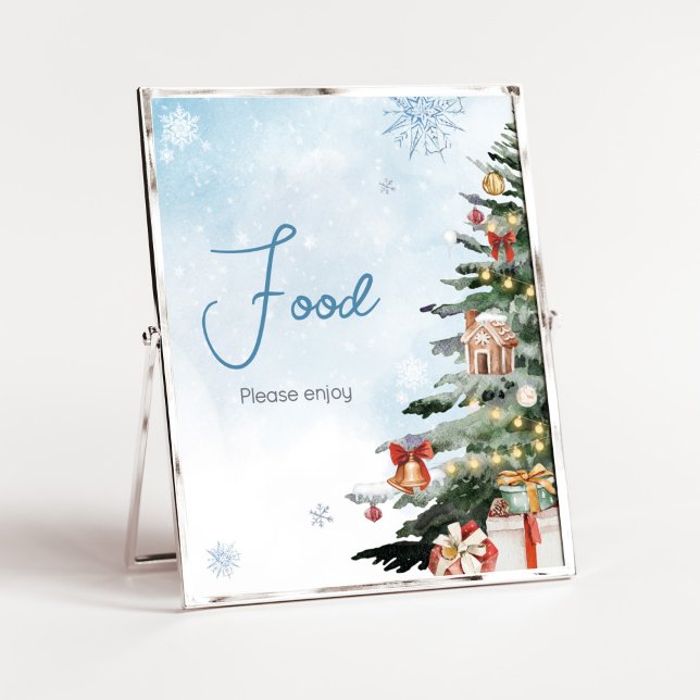 Blue Winter Baby It's Cold Outside Food Poster (Baby It's Cold Outside Baby Shower Food Sign)