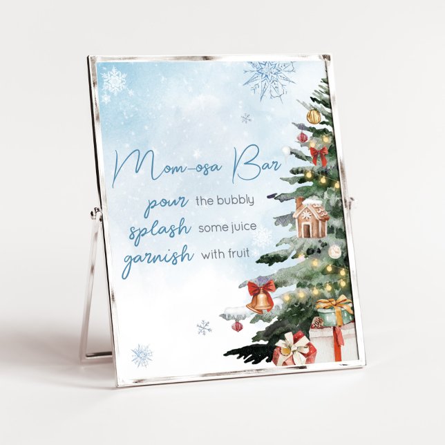 Blue Winter Baby It's Cold Outside Mum Osa Bar Poster (Baby It's Cold Outside Baby Shower Mom Osa Bar Sign)