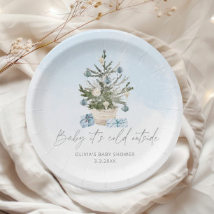 Blue winter baby its cold outside paper plate
