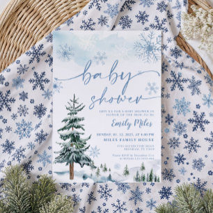 Blue Winter Baby Shower Invitation
