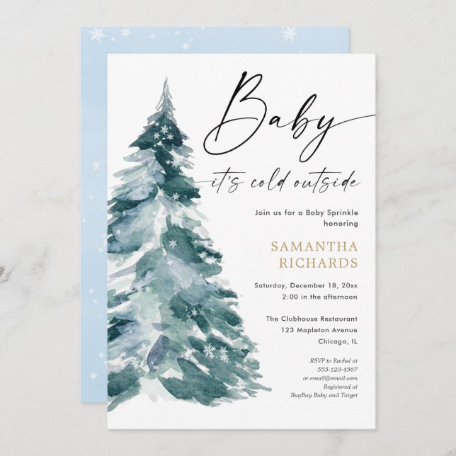 Blue Winter baby sprinkle it's cold outside shower Invitation (Front/Back)