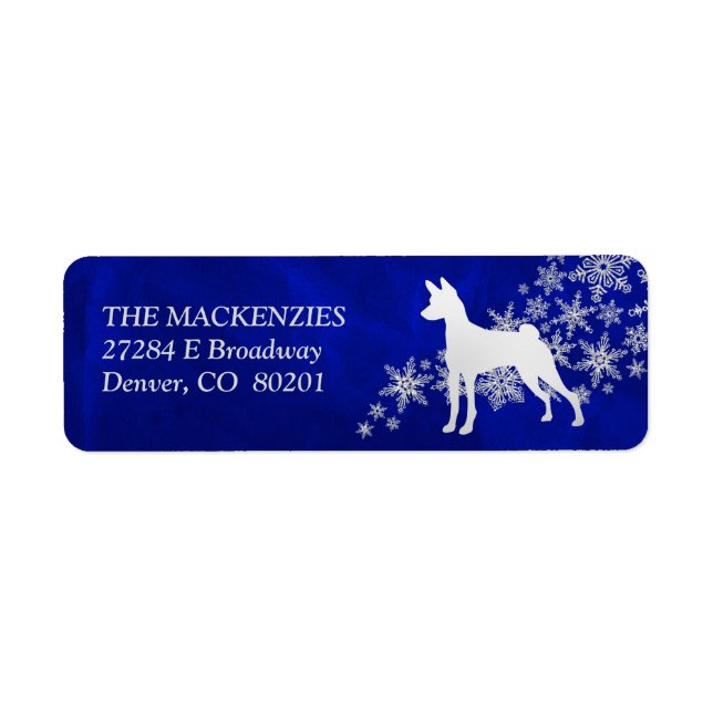 Blue Winter Basenji Return Address Label (Front)