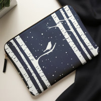 Blue Winter Birch Trees and Bird