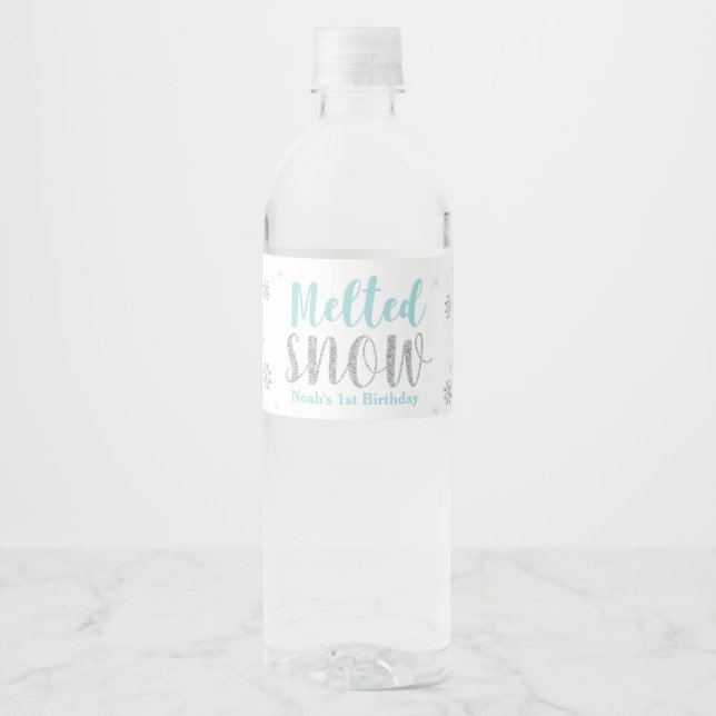 Blue Winter Birthday Party Water Bottle Label (Front)