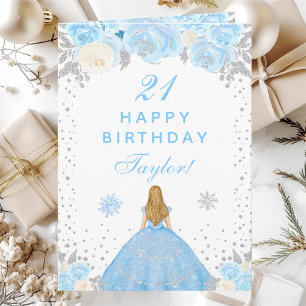 Blue Winter Blonde Hair Princess Birthday Party Card