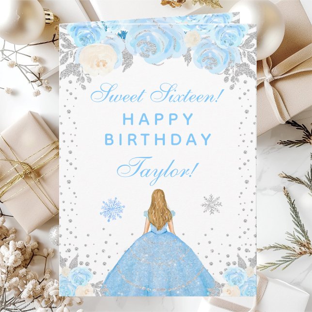 Blue Winter Blonde Hair Princess Sweet Sixteen Card (Creator Uploaded)