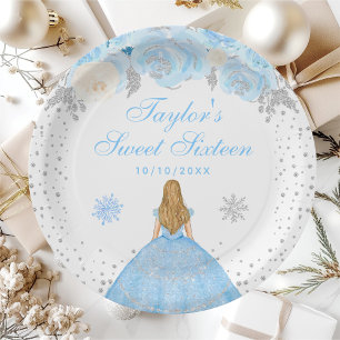 Blue Winter Blonde Hair Princess Sweet Sixteen Paper Plate